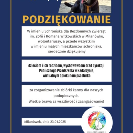 Podsumowanie Świątecznej zbiórki karmy dla Schroniska w Milanówku