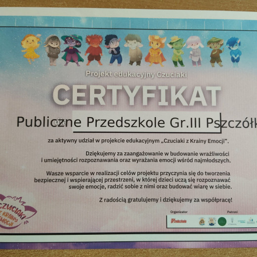 Projekt „Czuciaki z Krainy Emocji” zrealizowany- Pszczółki
