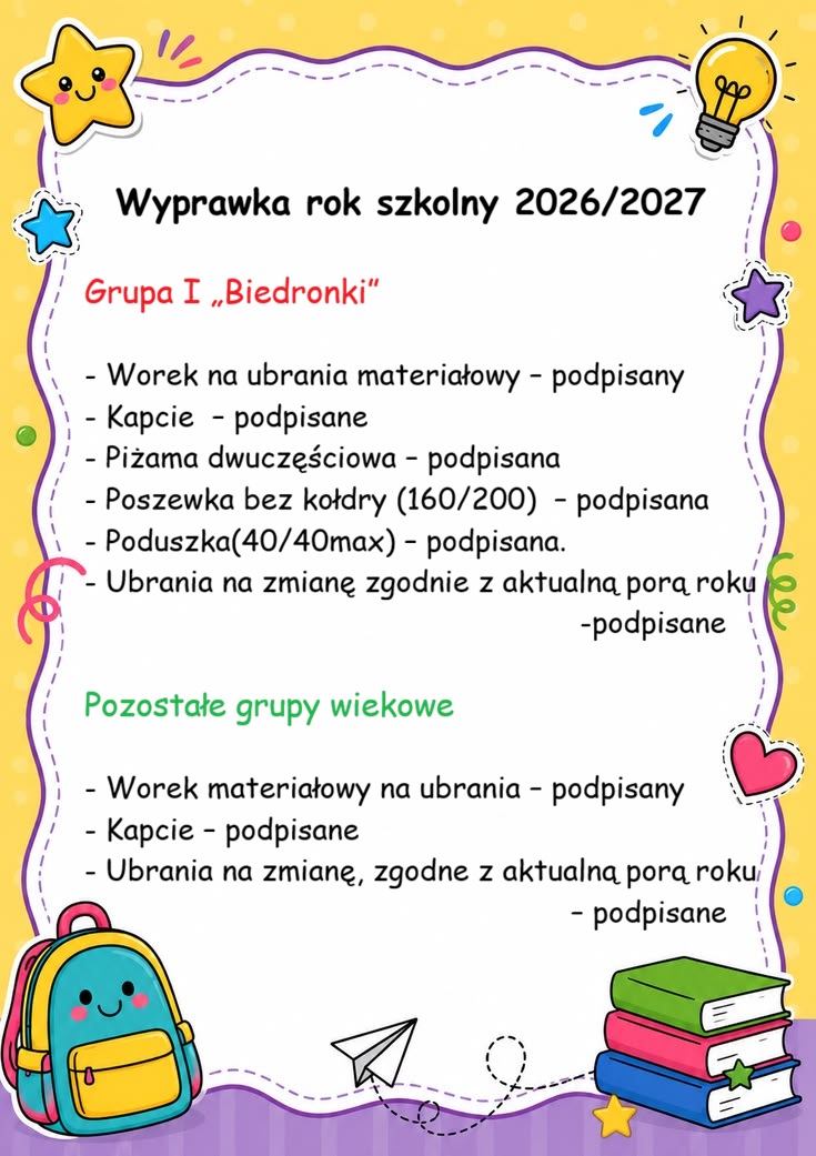 Wyprawka na rok szkolny 2026/2027